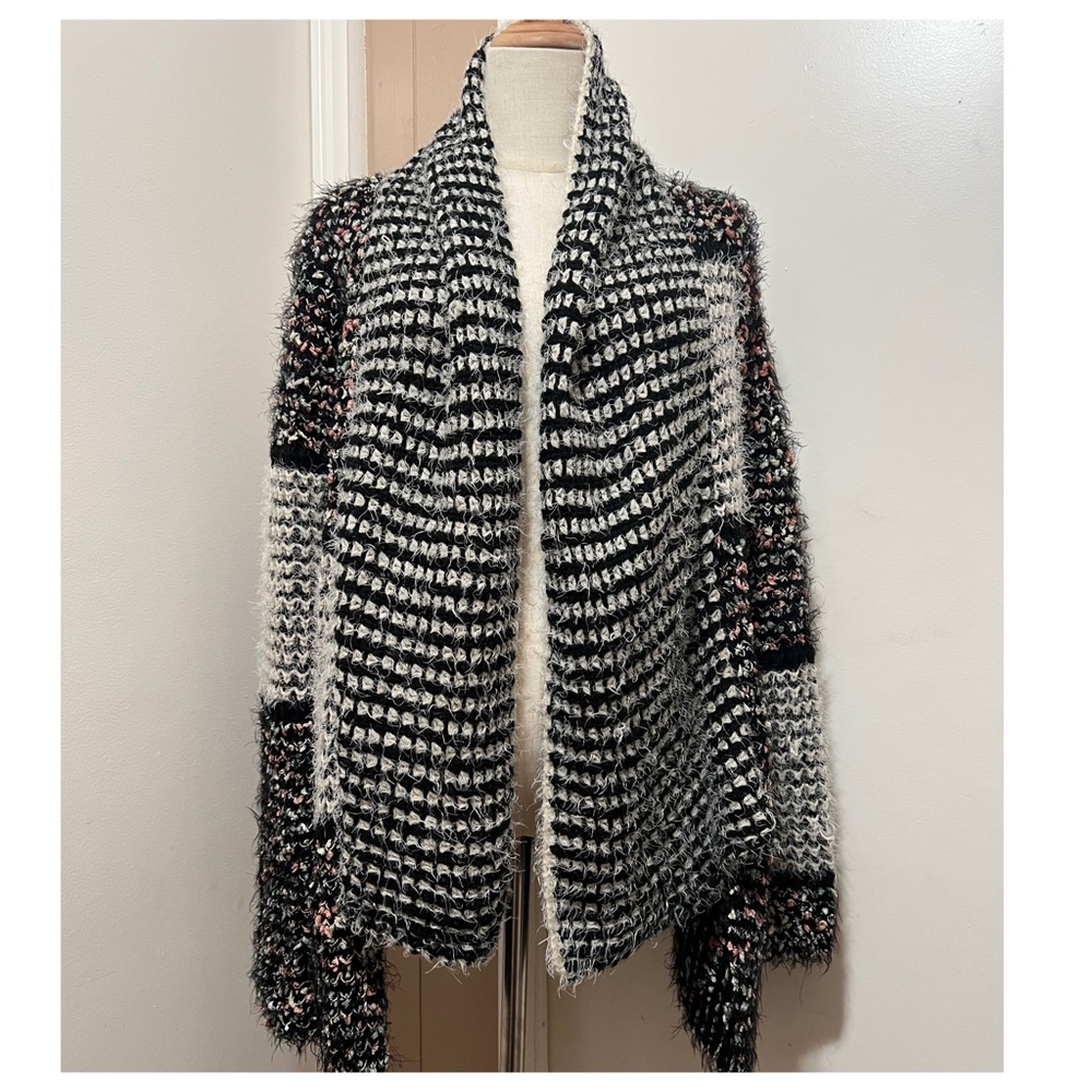 Dor Dor Couture Women's M Sweater Open Front Contrast Shawl Collar Casual.